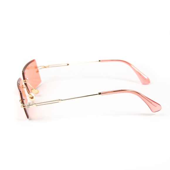 Red Tint Mens Rimless Square Sunglasses - Picture 4 of 5